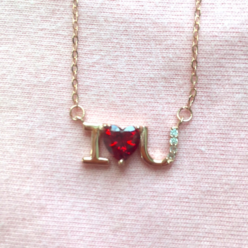 Rose gold plated 925 silver necklace, I❤️U pendant !